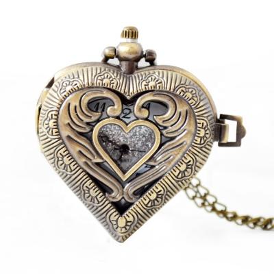 China Water Resistant Love Shape Alloy Silver Bronze Key Of Life Watches Chains Heart Shape Love Lady Gift Pocket Watch For Women Ladies Factory for sale