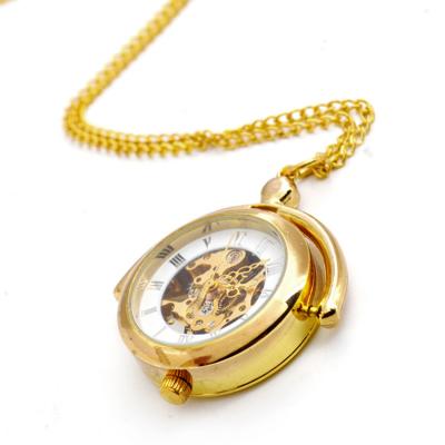 China BOSHIYA Necklace Open Face Antique Silver Gold Chain Mechanical Pocket Watch With Skeleton Display In Car for sale