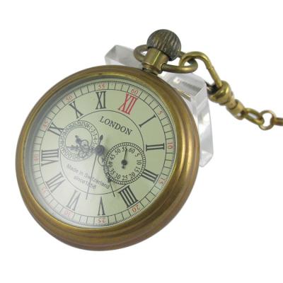 China BOSHIYA antique antique face quartz pure brass open pocket watch with 24 hours display and mini second for sale