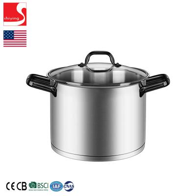 China SY-Stable Kitchenware Professional Stainless Steel Stock Pot With Lid Glass Induction Cooking Pot Impact-Glued Bottom for sale