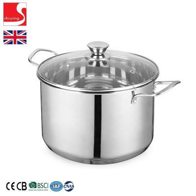 China SY-Sustainable Kitchenware Stock 6L Stainless Steel Pot With Lid Glass Mirror Large Induction Tempered Gas 304 18/10 for sale