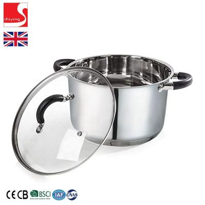 China SY-Stainless Steel Kitchenware Kitchenware Stock Pot 24cm Stock Pot Silicone Silvery Black Handle Glass Lid Induction for sale