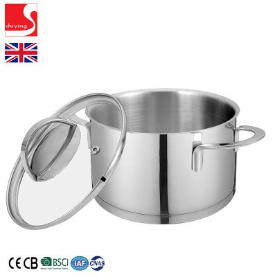 China Amazon SY-Viable Kitchenware Stainless Steel With Lid 2 L Saucepan Glass Stock Pot With 2 Handle Sauce Pot Induction Bottom for sale