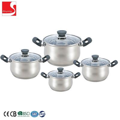 China Sustainable SY 8 Pcs Ceramic Coating Saucepan Stainless Steel Casserole Pots Set for sale