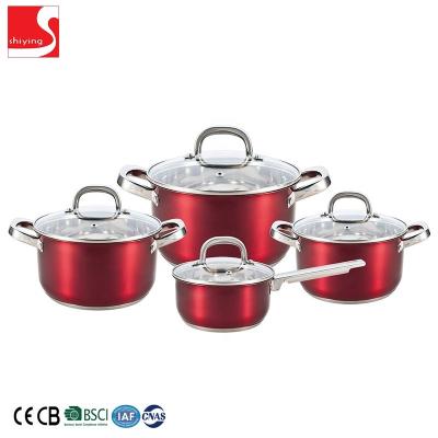 China Sustainable Hot Wholesale SY Color Kitchenware 8 Pcs Stainless Steel Cookware Set for sale