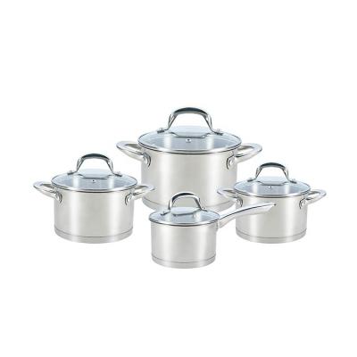 China Sustainable Kitchen Products Stainless Steel Stockpot / Pan Cookware Set With Glass Lid for sale