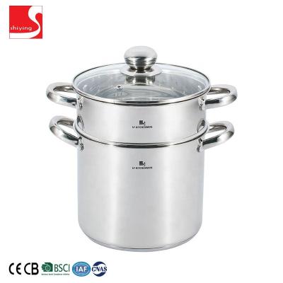 China Metal Kitchenware SY Induction Bottom Soup Pot Stock Pot with Steamer Stainless Steel Couscous Pot Set for sale