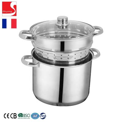 China SY Viable Kitchenware 8 Liter Stainless Steel Pasta Cooker 24cm Glass Cover Basket Induction Vegetable Mutilfunction for sale