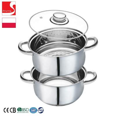 China Sustainable SY-Kitchenware 3pcs 18cm Stainless Steel Steamer 2 Layer Gas Induction Bottom for sale