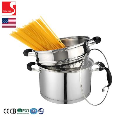 China SY-Kitchenware 4 Piece Stainless Steel Viable Pasta Pot with Strainer Insert Stock Steamer Basket Set Glass Lid 7 Quart for sale