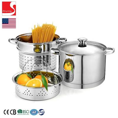 China SY-Viable Kitchenware 4-Piece 8 Quart Stainless Steel Pasta Cooker Steamer Pot Pan Multifuction Induction Gas for sale