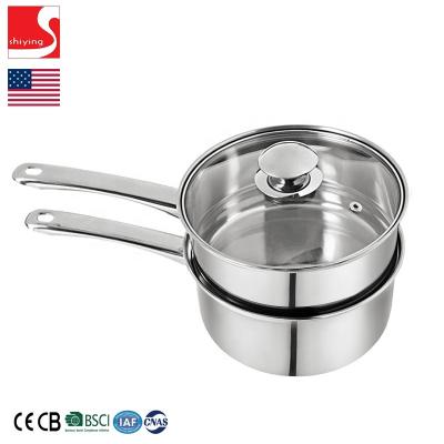 China SY-Sustainable Kitchenware 3 Piece 2.5 Quart Stainless Steel Pan Handle Steamer Boiler With Lid Sauce 18/10 Induction for sale