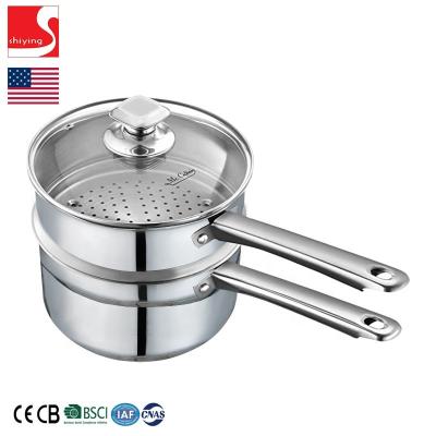 China SY Sustainable Cookware Steamer & 3qt Non-Stick Saucepan with Lid 18/10 Stainless Steel Sauce Pan Induction Dishwasher/Oven Safe for sale