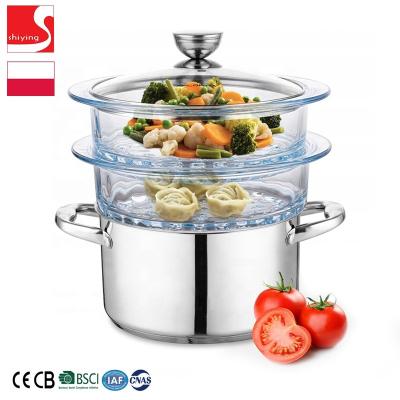 China Poland Market Conical Shape 2 Layer Induction Shape Factory Hot Sale Factory OEM SY Stainless Steel Glass Steamer for sale