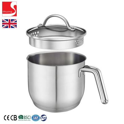 China Sustainable SY-Kitchenware Milk Saucepan with Pour Spout Stainless Steel Saucepan with Glass Lid for Boiling Milk Gravy Sauces for sale