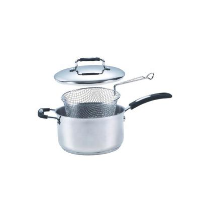 China Sustainable hot sale kitchen cooking cookware deep fryer pot chip pan with frying basket for sale