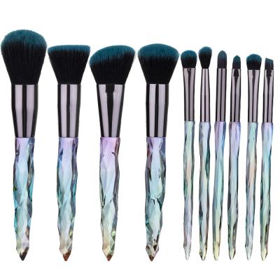 China Angular Blush Diamond Handle 10 Pieces Set Brush Foundation Crystal Wholesale Makeup Brushes for sale