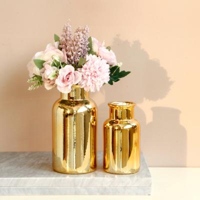 China Nordic simple minimalist gold luxury silver luminous outdoor ceramic table vase wedding hotel home decor for sale