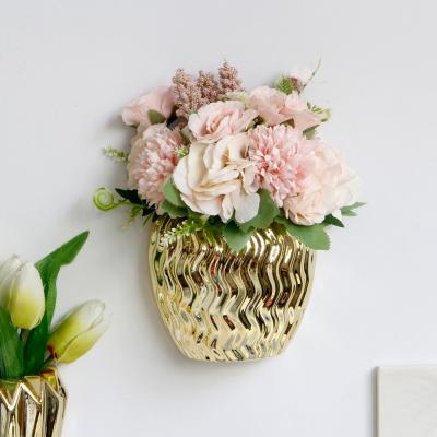 China Art Decor Hot Sale Creative 3d hanging modern gold wall mounted ceramic vase for hydroponic plants wall decoration for sale