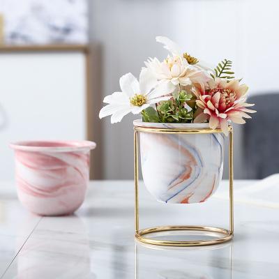 China Factory Wholesale CLASSIC Nordic Ceramic Flower Pots Flower Arrangement Marble Succulent Pot for sale