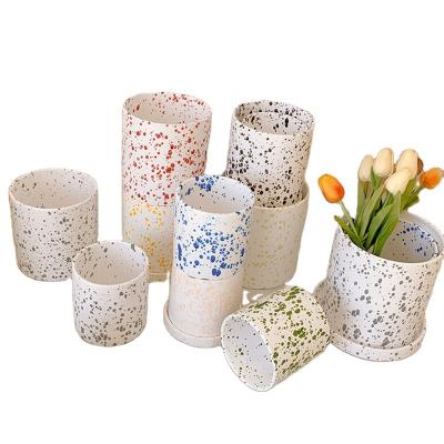 China CLASSIC Decorative Ceramic Flower Pots Indoor Plant Colorful Ceramic Pots With Ceramic Saucer for sale