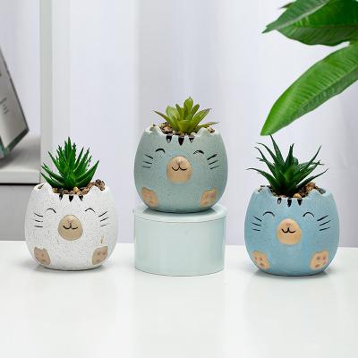 China CLASSIC Artificial Cat Ceramic Mini Pots With Plants Wholesale Cute Animal Flower Pots For Living Room Decor for sale