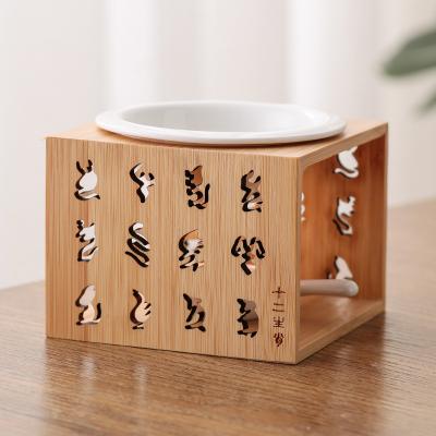 China CLASSIC Modern Unique Censer Wood Holder With Round Ceramic Plate Massage Oil Heater for sale