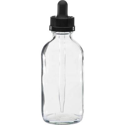 China 4 Ounce Pharmaceutical Clear Boston Round Glass Black Child Resistant Dropper Bottle, 22mm 22-400 for sale