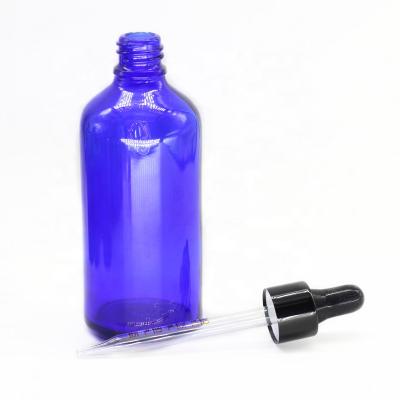 China Personal Care 50ml 100ml Euro Glass Blue Dropper Bottle With 18mm Black Glass Dropper For E Liquid Essential Oil for sale