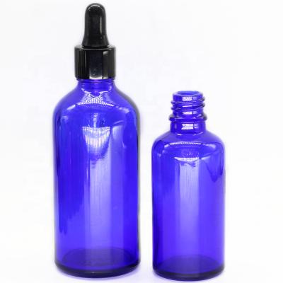 China High Quality Personal Care 50ml 100ml Cobalt Blue Euro Glass Dropper Bottles With Aluminum Glass Dropper For Essential Oil for sale