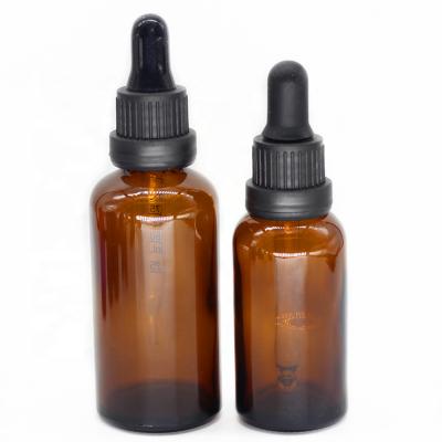 China Hot Selling 30ml 50ml Euro Glass Dropper Cosmetic Packaging Amber Bottle With Tamper Evident Glass Dropper for sale