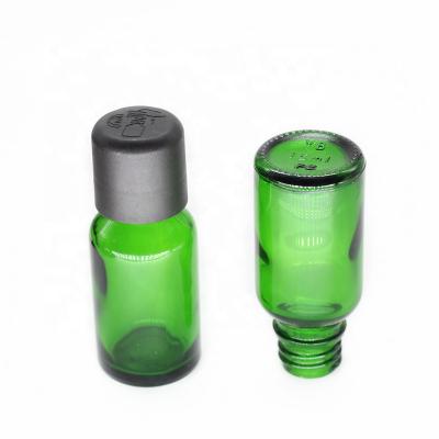 China Personal Care Essential Oil Glass Bottle Green 20ml 15ml Bottles With 18mm Child Proof And Tamper Proof Cap for sale