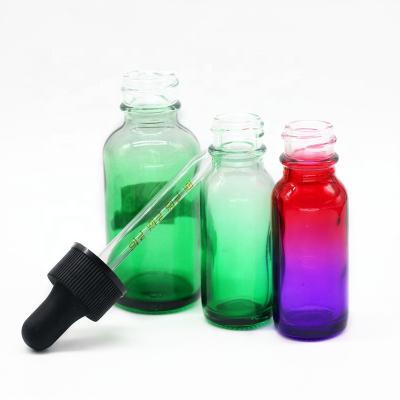 China Eco-friendly Recyclable E Liquid Faded 30ml Green Red Boston Round Glass Bottle With 20mm Neck Finish for sale