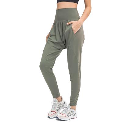 China Breathable High Quality Ribbed Waistband Side Pockets High Waist Women Jogging Pants Workout Sweatpants for sale