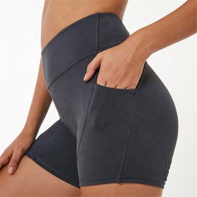 China Wholesale Custom Breathable Logo Fitness Booty High Waist Women Yoga Shorts With Pockets for sale