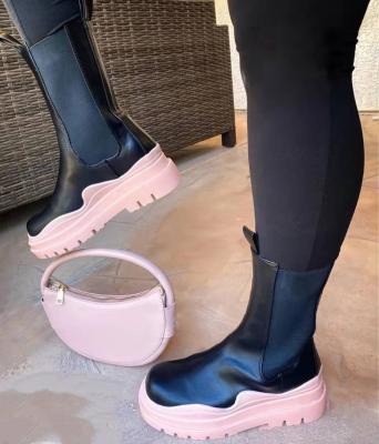 China Fashion Trend 2022 New Spring Trend Calf Boots Women Shoes Black Mid Length Calf Length Calf Boots Fashion Trendy Casual Shoes for sale