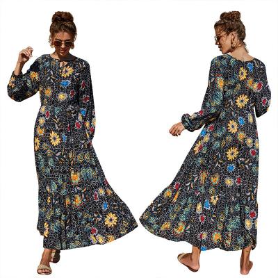 China 2021 Fashion Anti-Static Fabric Spring One-piece Floral Slevee Dress Soft One-Piece Long Dresses For Women Summer for sale