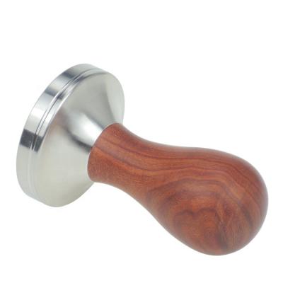 China Viable Popular Portable Coffee Tamper With Wooden Handle Espresso Pressure Coffee Tamper Hammer Flat 304 Stainless Steel Base for sale