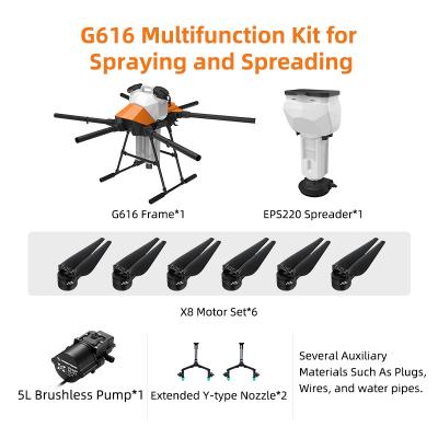 China One main takeoff/Multifunctional EFT G616 16KG Agriculture Drone System Landing Propagation Kit for Fertilizer Particle Propagation for sale