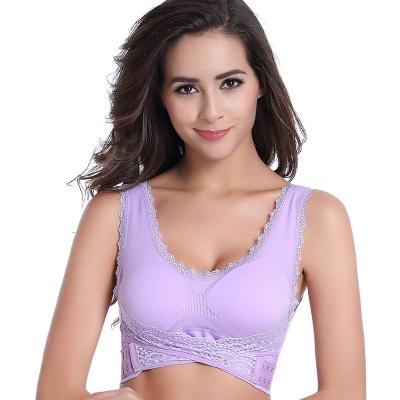 China Breathable Custom Logo Plain Color High Womens Gym Plus Size Sports Lace Up Bra Crop Top for sale