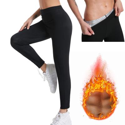 China Breathable Butt Lifter Slimming Sauna Sweat Effect Pants Waist Trainer High Leggings Women Slim Sweat Pants Silver for sale