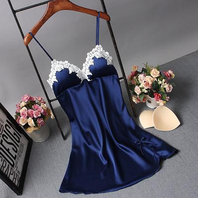 China Nightgowns Lace Satin Shoulderless Pajamas Sleepdress Women QUICK DRY Home Casual Sleepwear for sale