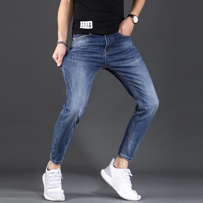 China 2021 Korean Fashion Washed Jeans Breathable Slim High End Stretch Streetwear Trousers Teenagers School Pants Mens Blue Casual Cowboy for sale