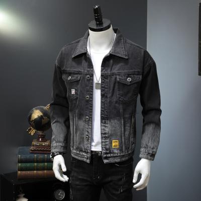 China Spring Autumn 2021 Breathable Black Gray Gradient Slim Fit Denim Branded Mens Clothing Fashion Casual Jacket Long Sleeve Top Clothes for sale