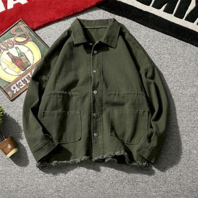 China Autumn Loose Oversize 4xl Retro Work Fashion 2021 Japanese Jacket Men's Army Green Denim Jacket Handsome Breathable Student Coat for sale