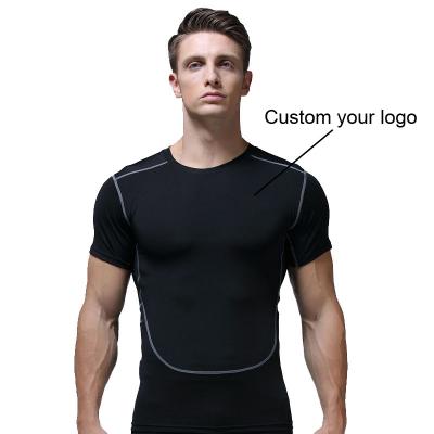 China Breathable Custom Logo Quick-Drying Pro Fitness Clothes Mens Sports Tights T-shirt Basketball Training Running Skinny Stretch T-Shirts for sale