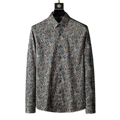 China Autumn Light Luxury Cashew Flower Spring Anti-pilling Spring Groom Long Sleeve Printed Men's Loose Dress Shirts Slim Casual Handsome Shirt Man for sale