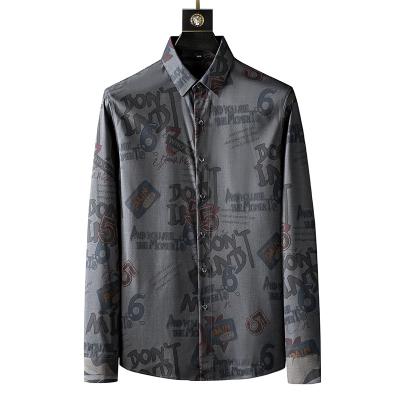 China Anti-pilling Light Luxury High-end European Fashion Printing Long Sleeve Men's No-Iron Spring Autumn M-5xl Dress Shirt Men's Casual Shirt for sale