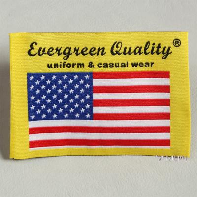 China Custom Made Viable High End Woven Custom Made Garment Accessories Polyester Yarn Flag American Flag Label Fabric Garment Apparel Label for sale