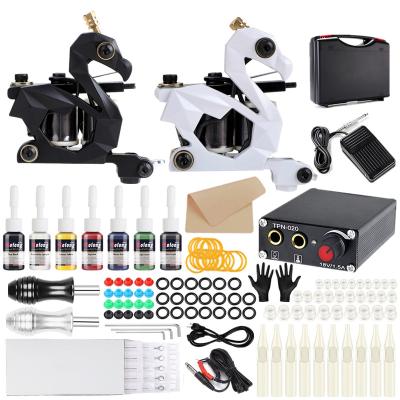 China Fashion Factory OEM Professional Tattoo Kit Coil Tattoo Machine Set and Full Tattoo Power Supply&Needles Tattoo Machine Kit for sale